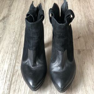 Black leather heel booties